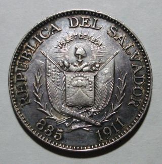 El Salvador 25 Centavos 1911 Au/toned Details Km 123 