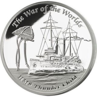 Tuvalu 2016 1$ Hms Thunder Child Famous Ships Never Sailed Proof Silvler Coin photo