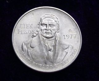 Mexico Collectors 100 Pesos Morelos 1977 0.  720 Silver Coin 021 photo