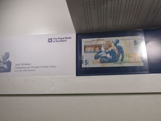 Royal Bank Of Scotland 5 Pound Note W/jack Nicklaus British Open Wins Orig.  Env. photo