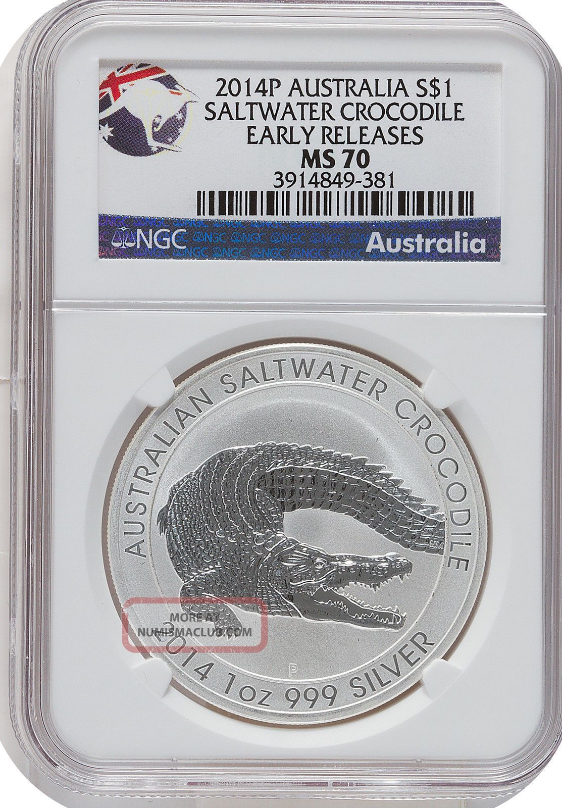 2014 1oz Australian Silver Saltwater Crocodile (ngc Ms70 Blue Label/early Release Australia photo