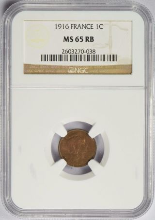 1916 France 1 Centime Ngc Ms65 Rb photo
