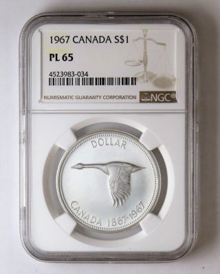 1967 S$1 Canada Silver Dollar Ngc Pl 65 photo