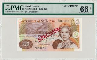 Government Of St.  Helena Saint Helena 20 Pounds 2012 Spec,  A/1 000 Pmg 66epq photo