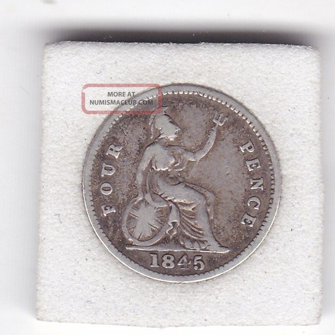 1845 Queen Victoria Four Pence (groat) Coin (92.  5 Silver) UK (Great Britain) photo