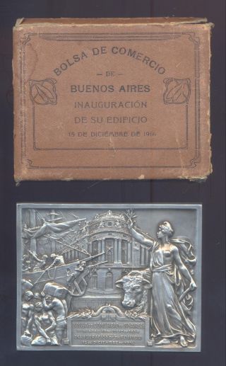 Huge Medal W/case Stock Exchange Buenos Aires Argentina 1916 Ship photo