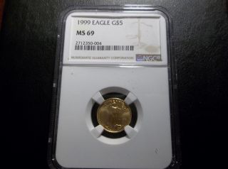 1999 1/10 Oz Gold Eagle $5 Ngc Ms 69,  Cert 2712350 - 004 photo