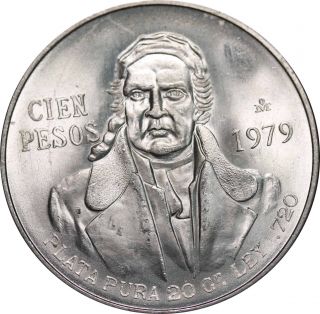 Mexico 1979 100 Pesos Solid Silver Coin Morelos Low Mintage Uncirculated photo