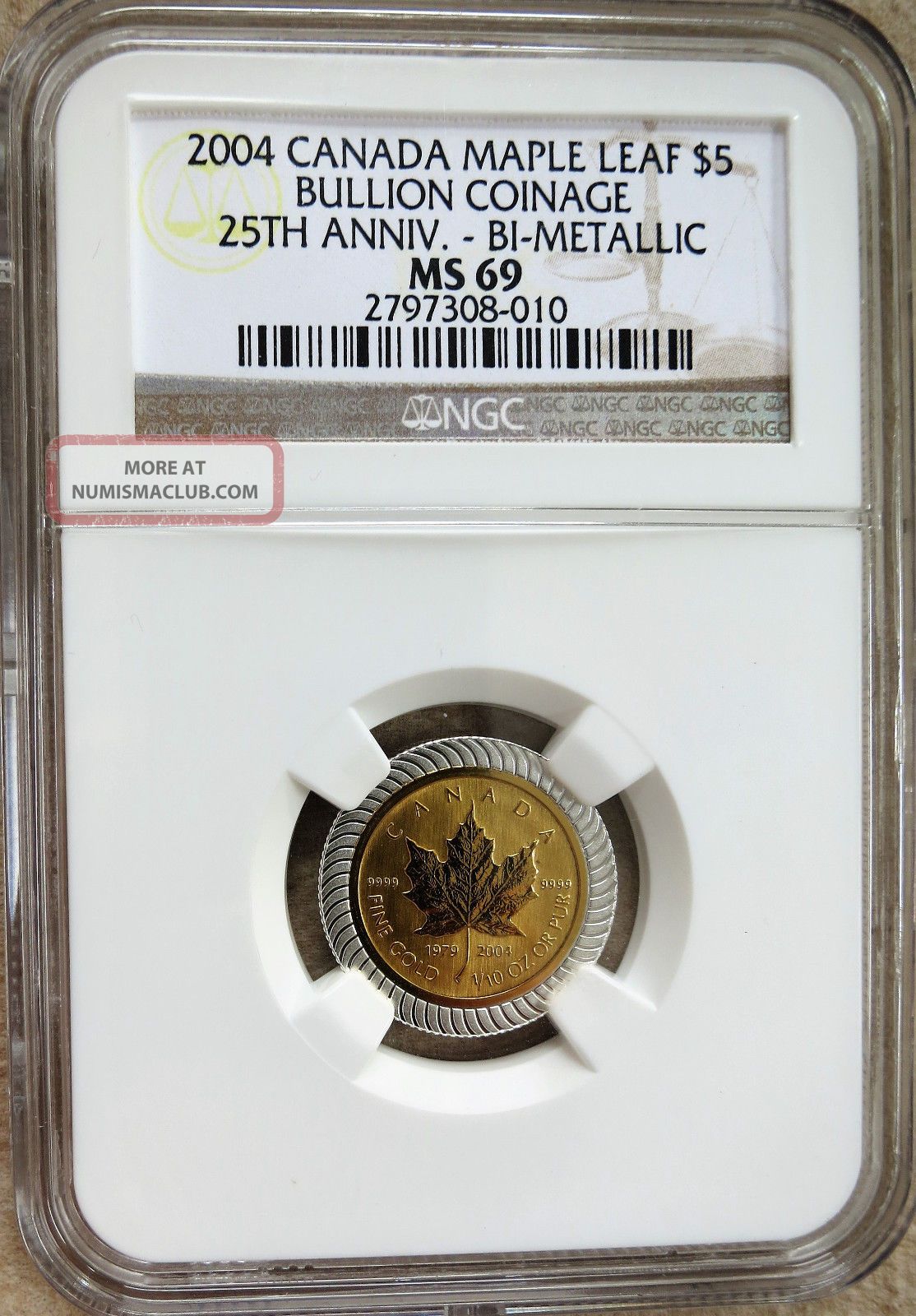 2004 Canada 1/10 Oz.  Gold & Silver $5 Bi - Metallic Maple Leaf Ngc Ms 69 Low Coins: Canada photo