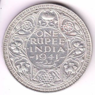 British India 1941 King George 6 Bombay One Rupee Rare Silver Coin 15 photo