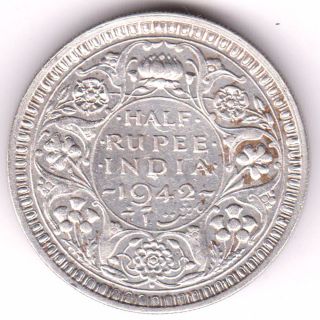 British India 1942 King George 6 Bombay Half Rupee Rare Silver Coin 16 photo