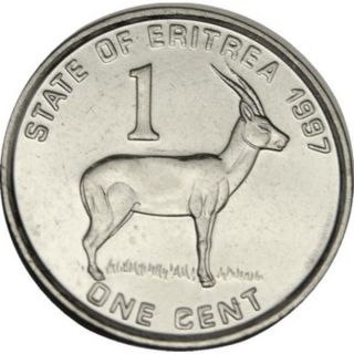 Elf Eritrea 1 Cent 1997 Red - Fronted Gazelle photo