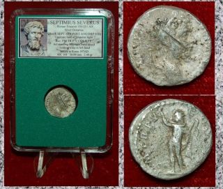 Roman Empire Coin Septimius Severus Sol Holding Whip On Reverse Silver Denarius photo