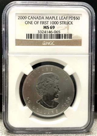 2009 Canada $50 1oz Palladium Maple Leaf Coin - Ngc Ms 69 - First 1000 Struck photo