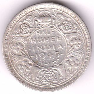 British India 1945 King George 6 Lahore Half Rupee Rare Silver Coin 18 photo