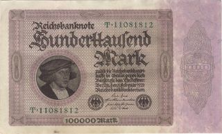 1923 100,  000 Mark Germany Currency Reichsbanknote German Banknote Note Bill Cash photo