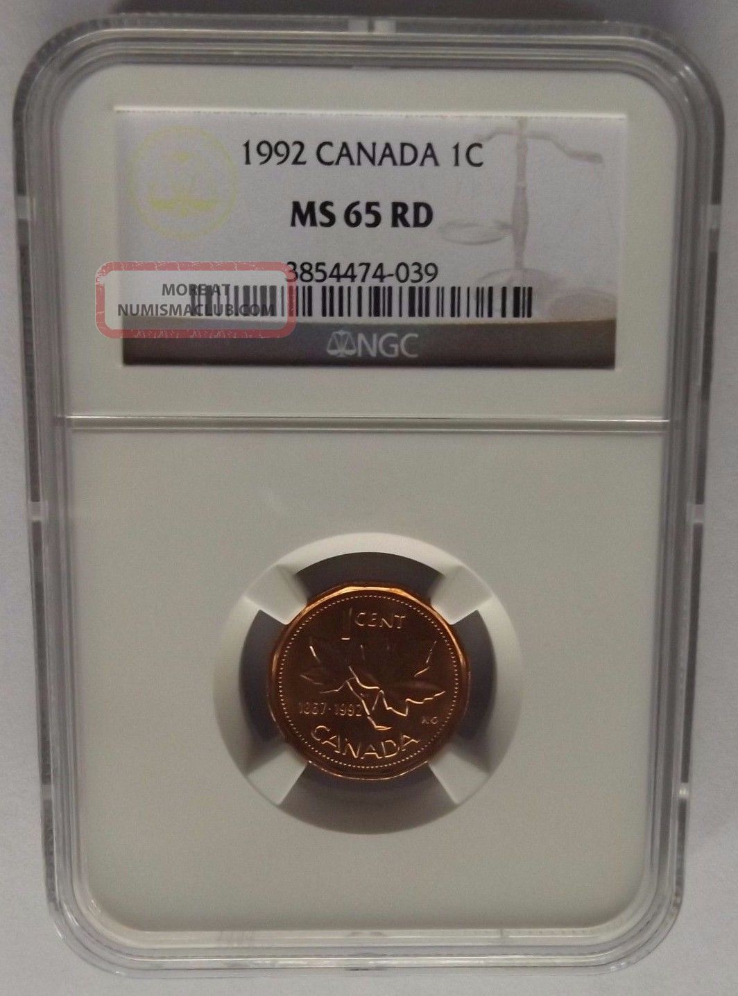 1992 Canada One Cent Ngc Ms65 Rd Double Dated 1867 - 1992 Copper Penny Coins: Canada photo