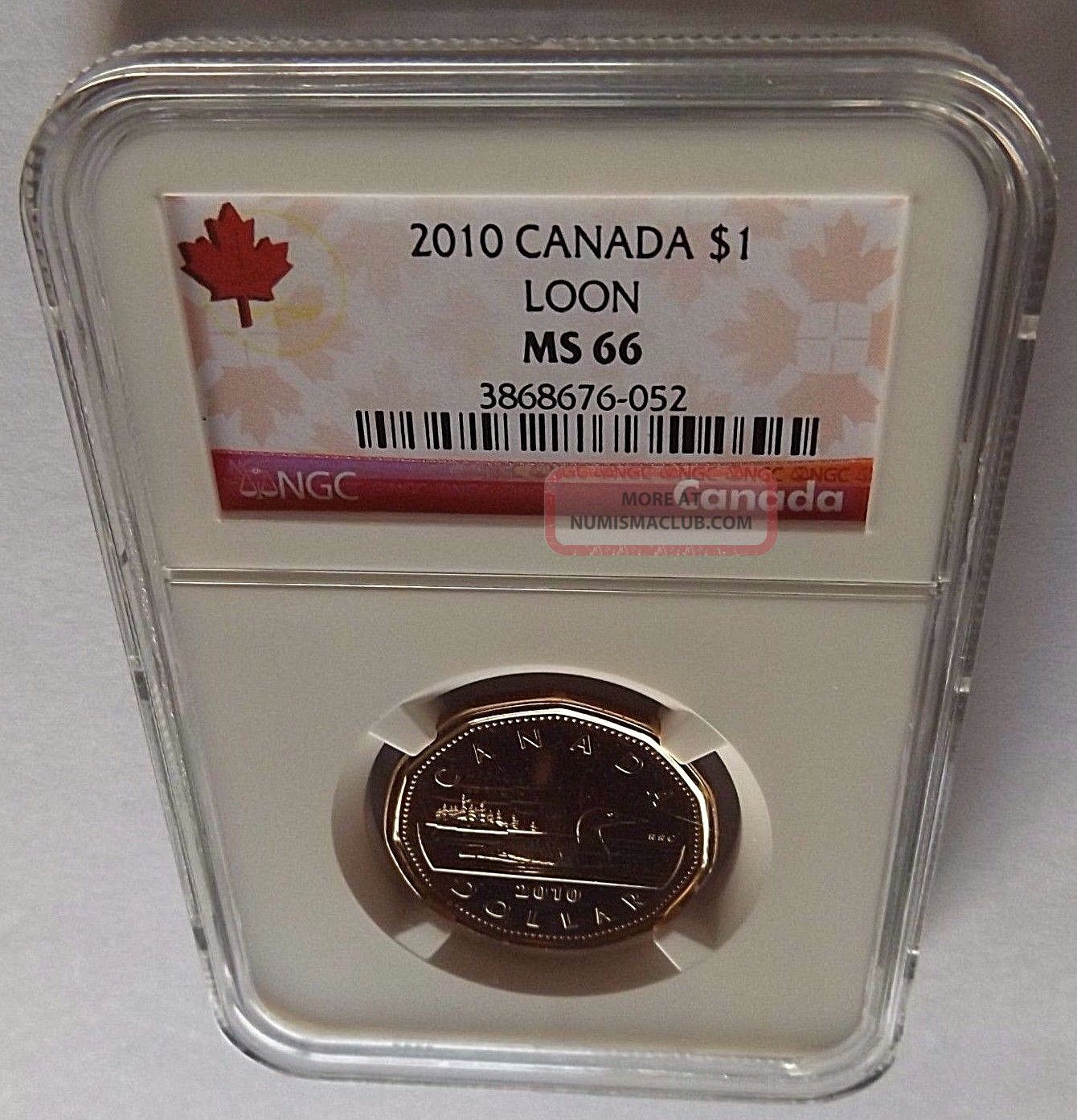 2010 Canada Ngc Ms66 Loon Loonie Dollar $1 Red Canada Label Coins: Canada photo