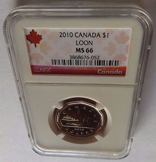 2010 Canada Ngc Ms66 Loon Loonie Dollar $1 Red Canada Label photo
