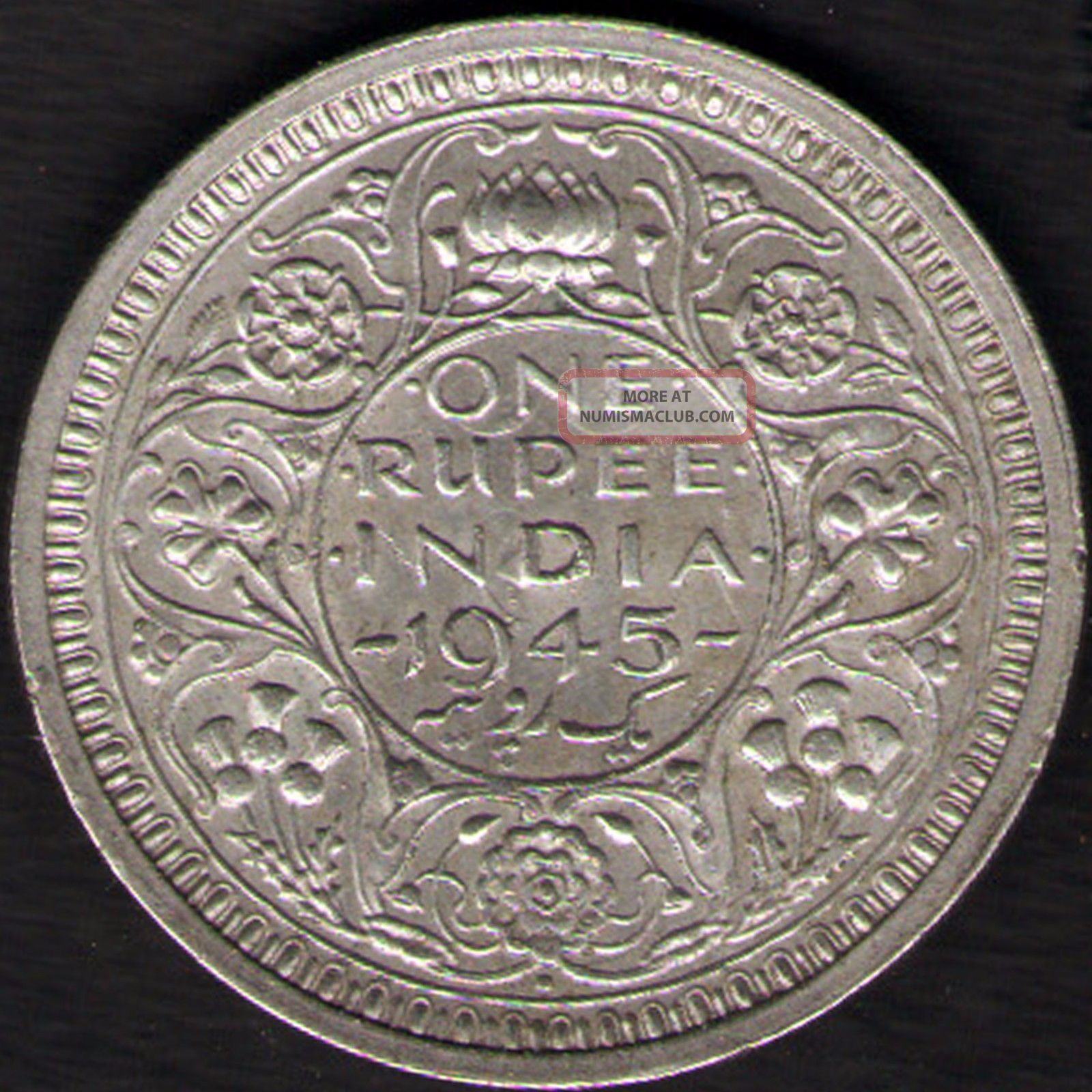 British India - 1945 - George Vi One Rupee Silver Coin Ex - Rare Coin British photo
