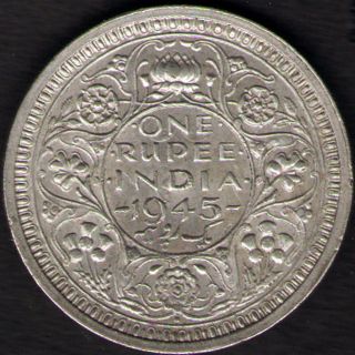British India - 1945 - George Vi One Rupee Silver Coin Ex - Rare Coin photo