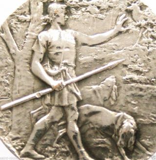 Saint Hubert With Hunting Dog & Holy Deer - Antique Art Medal Signed A.  Rivet photo