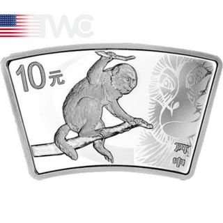China 2016 10 Yuan Lunar Year Of The Monkey Fan - Shaped 1oz Proof Silver Coin photo