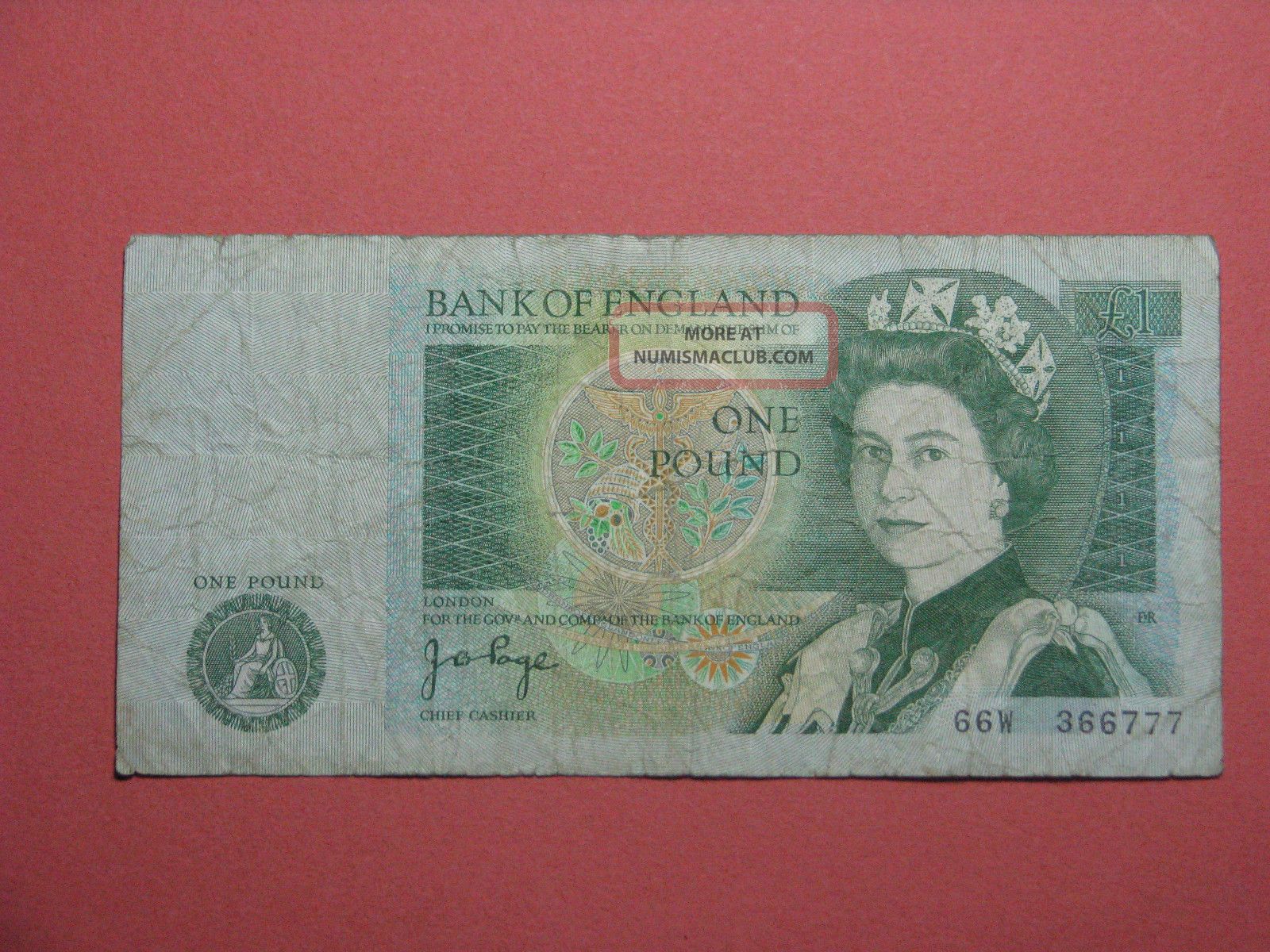Bank Of England Uk One Pound Note 66w 366777 Nd (1978 - 1984) Elizabeth Ii Newton Europe photo