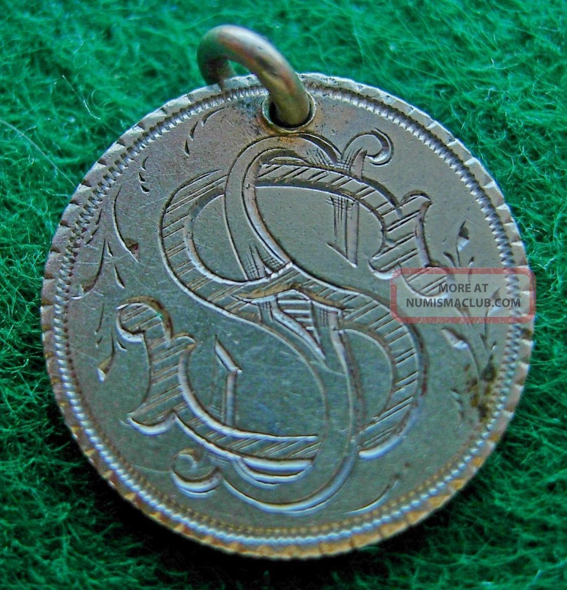 1875 Japanese 10 - Sen Silver Coin,  Love Token,  Engraved 