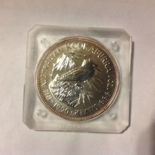 1990 Australia 5 Dollars Kookaburra.  999 Silver In Square Holder photo