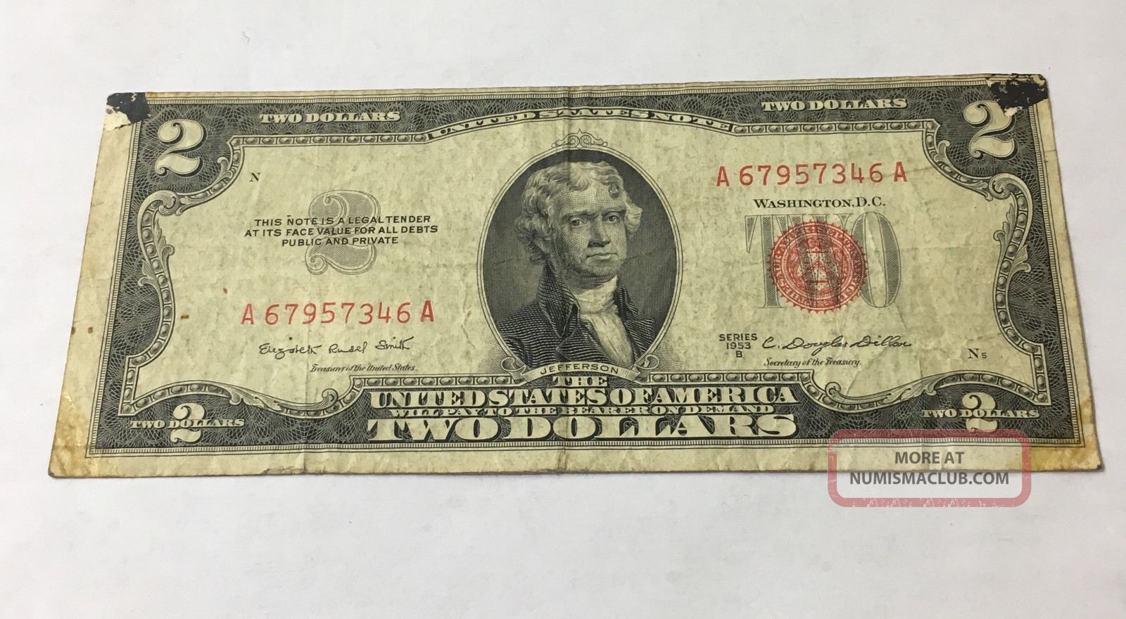 1953b Series United States Note Red Seal $2 Two Dollar Bill Small Size Notes photo