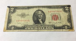 1953b Series United States Note Red Seal $2 Two Dollar Bill photo