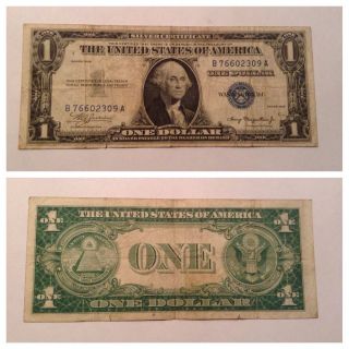 Vintage $1 1935 - Plain Silver Certificate One Dollar Bill $1 Washington Blue Seal photo