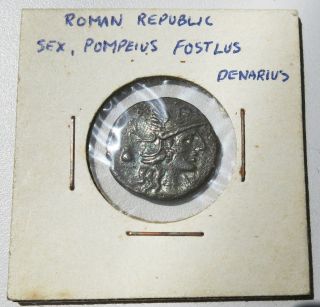 Roman Republic 137 Bc Sextus Pompeius Denarius Coin She - Wolf Romulus & Remus photo