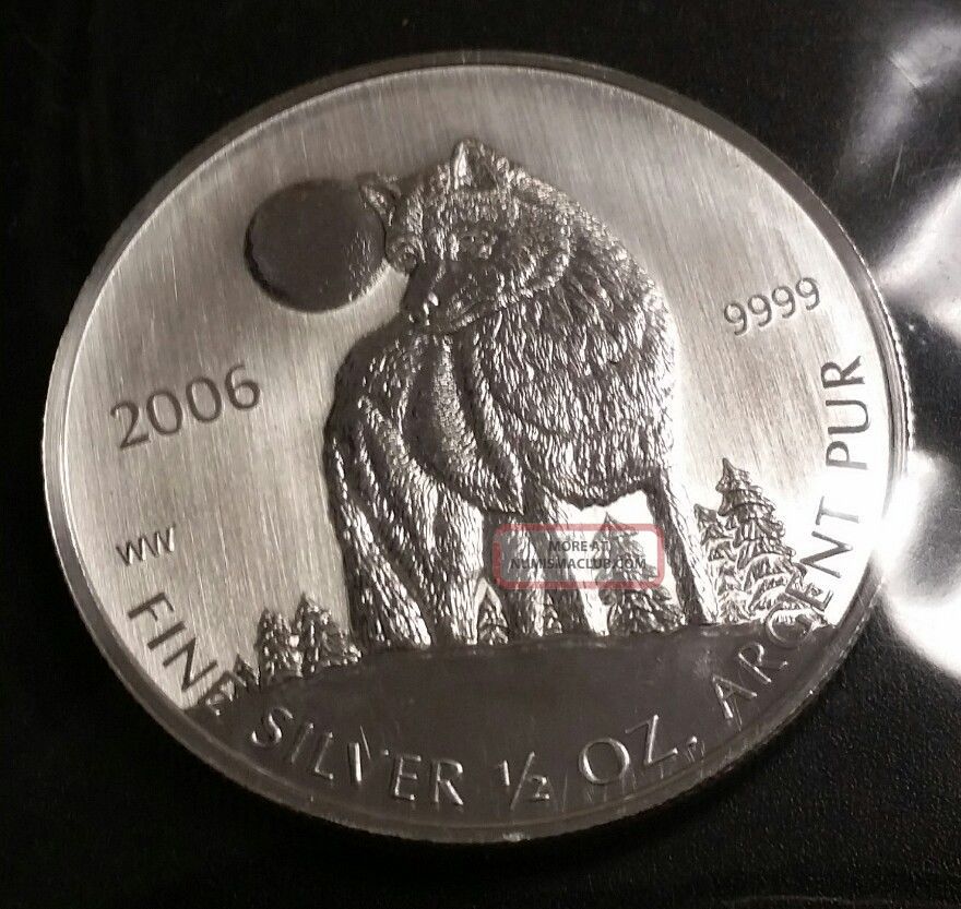 2006 Canadian Silver 1/2 Ounce Timber Wolf $1 Coin Rcm Bu Coins: Canada photo