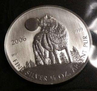 2006 Canadian Silver 1/2 Ounce Timber Wolf $1 Coin Rcm Bu photo