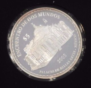2005 Mexico Palacio De Bellas Artes $5 Cinco Pesos Silver Proof Coin photo
