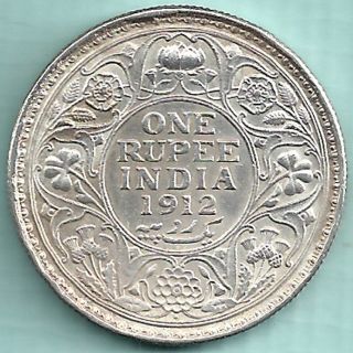 British India - 1912 - King George V Emperor - One Rupee - Rare Silver Coin photo