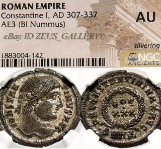 Ngc Certified Au Constantine The Great Silvered Scarce Ancient Roman Follis Coin photo