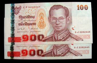 2005/8 Thailand Banknote 100 Baht Gem Unc In Consecutive photo