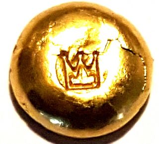 10 Gram.  999 Fine 24k Gold Round - Hand Poured - Hand Stamped - Grimm Metals photo