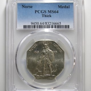1925 Norse American Centennial Medal Thick Silver Pcgs Ms64 photo