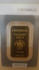1 Ounce.  9999 Heraeus Fine Gold Bar And Numbered.  Certified. Gold photo 3
