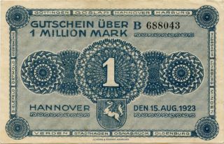 Germany 1.  000.  000 Mark 1923 Hannover 688043 photo