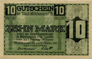 Germany 10 Mark 1918 Muhlhausen No47537 photo