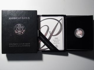 2002 Platinum American Eagle 1/10th Oz.  Proof With And Box photo