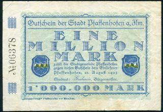 Pfaffenhofen Stadt 1 Million Mark 20/8/1923 F Keller 4284.  1mo photo