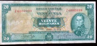 1974 Venezuela Banknote 20 Bolivares Pf Z7.  See Scan photo