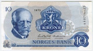 Norway 1973 Issue 10 Kroner Note Gem - Unc. photo