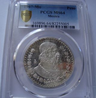 Mexico Silver Coin 1 Peso 1967 - Mo (bu) Pcgs Ms64 Scarse photo